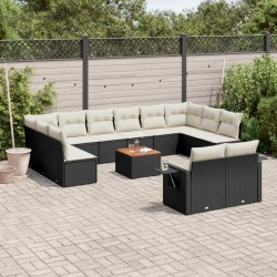 vidaXL Set de sofás de jardín y cojines 13 pzas ratán sintético negro