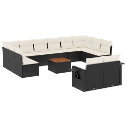 vidaXL Set de sofás de jardín y cojines 13 pzas ratán sintético negro