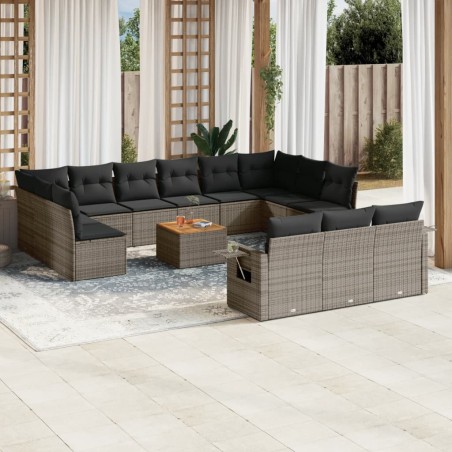 vidaXL Set de sofás de jardín 14 pzas con cojines ratán sintético gris