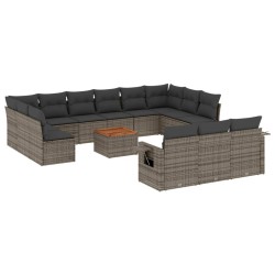 vidaXL Set de sofás de jardín 14 pzas con cojines ratán sintético gris