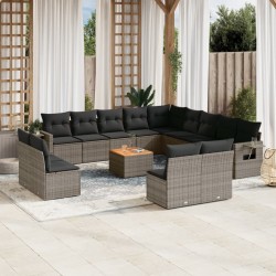 vidaXL Set de sofás de jardín 14 pzas con cojines ratán sintético gris