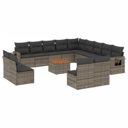 vidaXL Set de sofás de jardín 14 pzas con cojines ratán sintético gris
