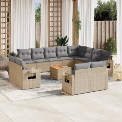 vidaXL Juego de sofás jardín con cojines beige mezcla 13 pzas ratán PE