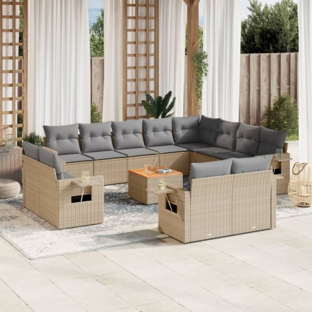 vidaXL Juego de sofás jardín con cojines beige mezcla 13 pzas ratán PE