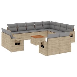 vidaXL Juego de sofás jardín con cojines beige mezcla 13 pzas ratán PE