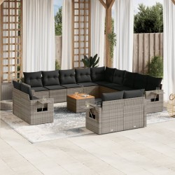 vidaXL Set de sofás de jardín 14 pzas con cojines ratán sintético gris