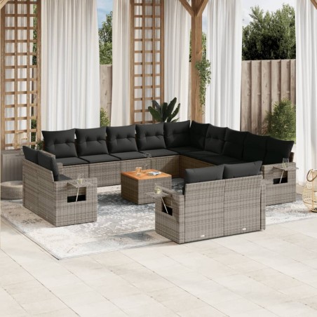 vidaXL Set de sofás de jardín 14 pzas con cojines ratán sintético gris