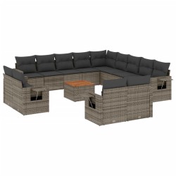 vidaXL Set de sofás de jardín 14 pzas con cojines ratán sintético gris
