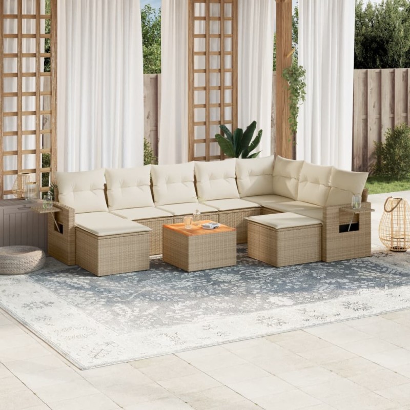 vidaXL Juego de sofás jardín con cojines beige 10 pzas ratán sintético vidaXL Juego de sofás jardín con cojines beige 10 pzas ratán sintético