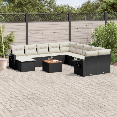 vidaXL Set sofás de jardín 14 pzas con cojines ratán sintético negro