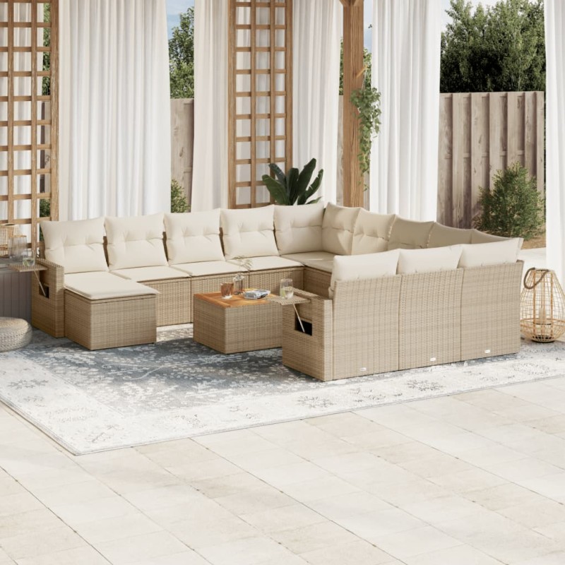vidaXL Set sofás de jardín con cojines 13 pzas ratán sintético beige vidaXL Set sofás de jardín con cojines 13 pzas ratán sintético beige