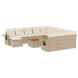 vidaXL Set sofás de jardín con cojines 13 pzas ratán sintético beige