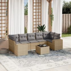 vidaXL Juego de sofás de jardín con cojines beige 8 pzas ratán PE