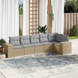 vidaXL Juego de sofás jardín con cojines 6 pzas ratán sintético beige