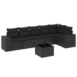 vidaXL Set de comedor de jardín 7 pzas y cojines ratán sintético negro