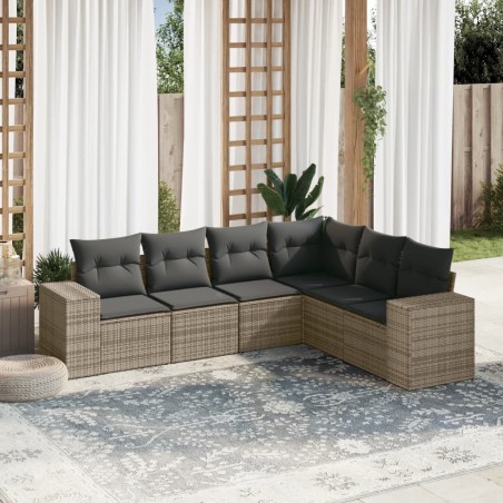 vidaXL Set de muebles de jardín 6 pzas y cojines ratán sintético gris