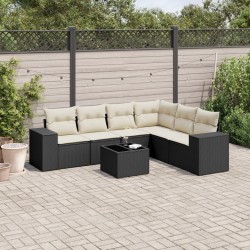 vidaXL Set de comedor de jardín 7 pzas y cojines ratán sintético negro