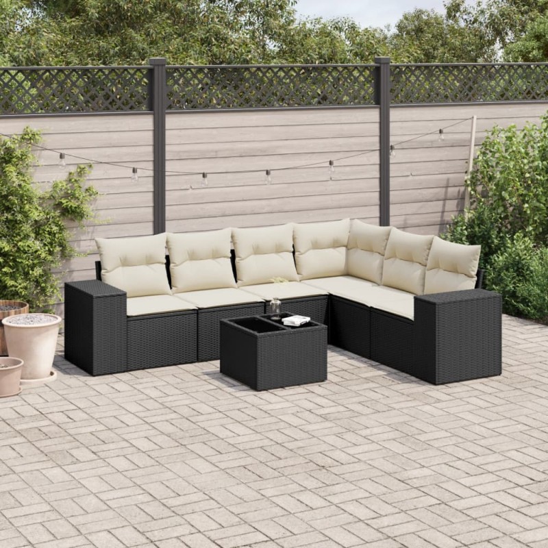 vidaXL Set de comedor de jardín 7 pzas y cojines ratán sintético negro vidaXL Set de comedor de jardín 7 pzas y cojines ratán sintético negro