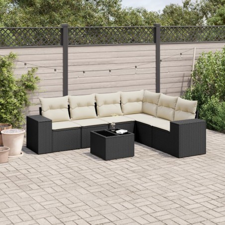 vidaXL Set de comedor de jardín 7 pzas y cojines ratán sintético negro
