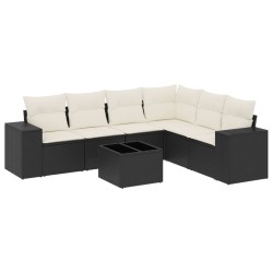 vidaXL Set de comedor de jardín 7 pzas y cojines ratán sintético negro