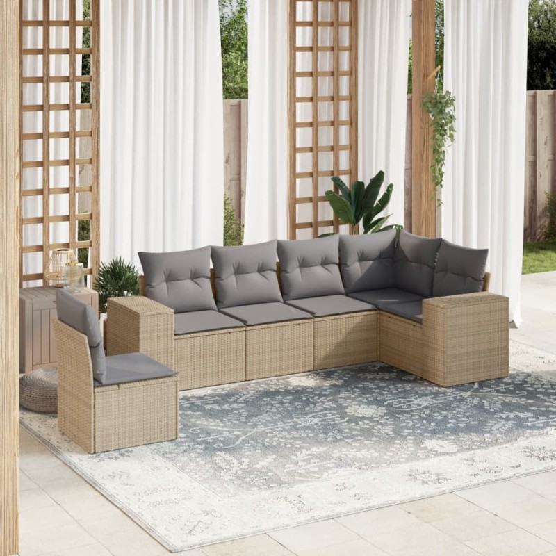 vidaXL Juego de sofás jardín con cojines 6 pzas ratán sintético beige vidaXL Juego de sofás jardín con cojines 6 pzas ratán sintético beige