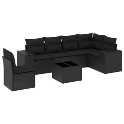 vidaXL Set de comedor de jardín 7 pzas y cojines ratán sintético negro