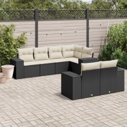 vidaXL Set de comedor de jardín 7 pzas y cojines ratán sintético negro