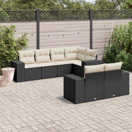 vidaXL Set de comedor de jardín 7 pzas y cojines ratán sintético negro