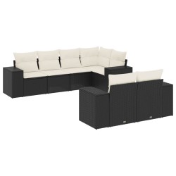 vidaXL Set de comedor de jardín 7 pzas y cojines ratán sintético negro