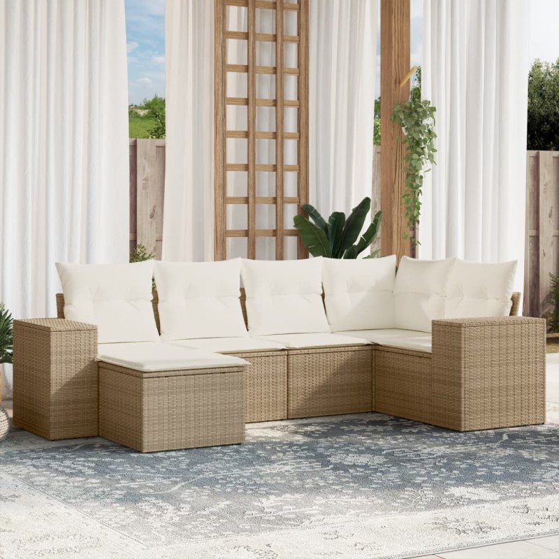 vidaXL Juego de sofás jardín con cojines 6 pzas ratán sintético beige vidaXL Juego de sofás jardín con cojines 6 pzas ratán sintético beige