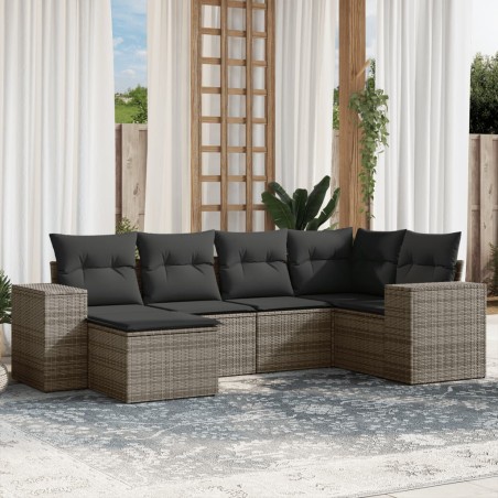 vidaXL Set de muebles de jardín 6 pzas y cojines ratán sintético gris