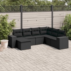 vidaXL Set de comedor de jardín 7 pzas y cojines ratán sintético negro