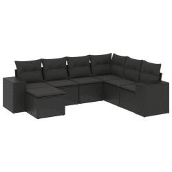 vidaXL Set de comedor de jardín 7 pzas y cojines ratán sintético negro