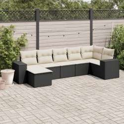 vidaXL Set de comedor de jardín 7 pzas y cojines ratán sintético negro