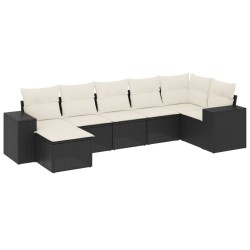 vidaXL Set de comedor de jardín 7 pzas y cojines ratán sintético negro