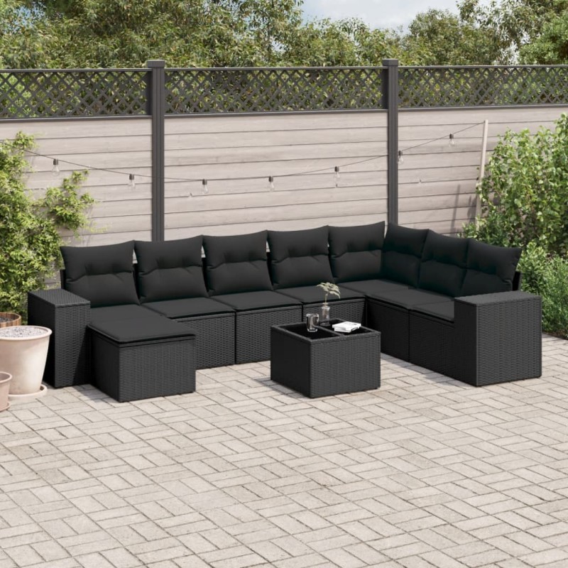 vidaXL Set de sofás de jardín 8 piezas y cojines ratán sintético negro vidaXL Set de sofás de jardín 8 piezas y cojines ratán sintético negro