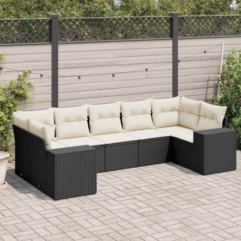 vidaXL Set de comedor de jardín 7 pzas y cojines ratán sintético negro vidaXL Set de comedor de jardín 7 pzas y cojines ratán sintético negro
