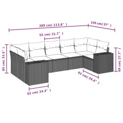 vidaXL Set de comedor de jardín 7 pzas y cojines ratán sintético negro