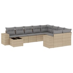 vidaXL Juego de sofás jardín con cojines beige 10 pzas ratán sintético