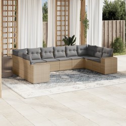 vidaXL Juego de sofás jardín con cojines beige 10 pzas ratán sintético