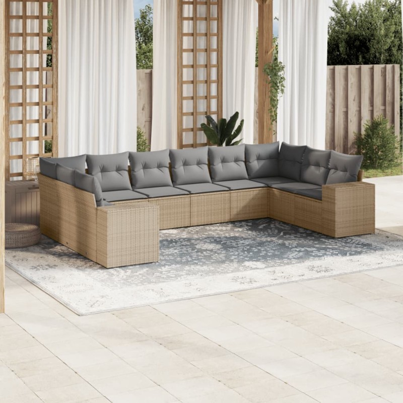 vidaXL Juego de sofás jardín con cojines beige 10 pzas ratán sintético vidaXL Juego de sofás jardín con cojines beige 10 pzas ratán sintético