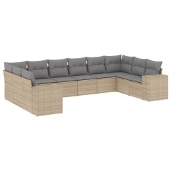 vidaXL Juego de sofás jardín con cojines beige 10 pzas ratán sintético