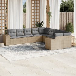 vidaXL Juego de sofás jardín con cojines beige 10 pzas ratán sintético