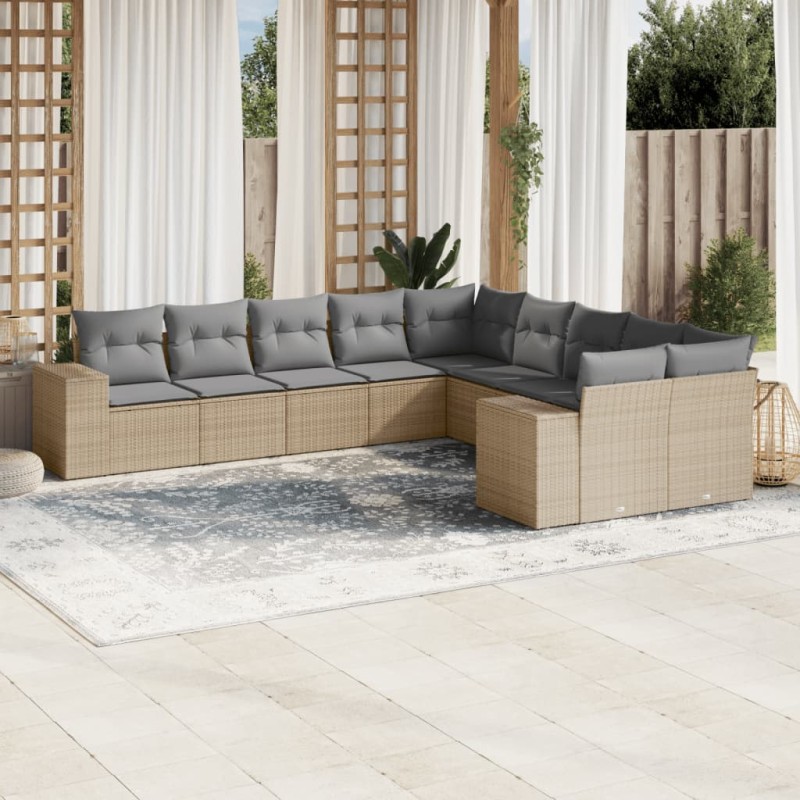 vidaXL Juego de sofás jardín con cojines beige 10 pzas ratán sintético vidaXL Juego de sofás jardín con cojines beige 10 pzas ratán sintético
