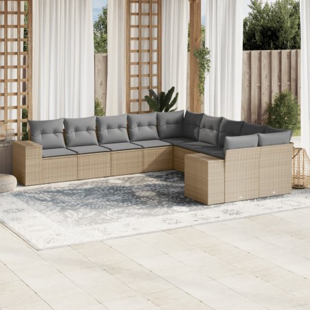 vidaXL Juego de sofás jardín con cojines beige 10 pzas ratán sintético
