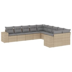 vidaXL Juego de sofás jardín con cojines beige 10 pzas ratán sintético