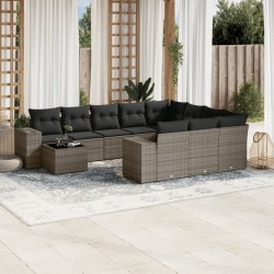 vidaXL Set de sofás de jardín 11 pzas y cojines ratán sintético gris