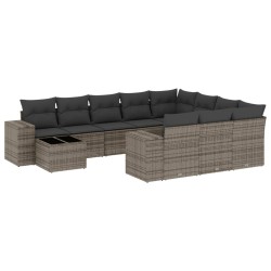 vidaXL Set de sofás de jardín 11 pzas y cojines ratán sintético gris