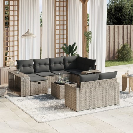 vidaXL Set de sofás de jardín 11 pzas y cojines ratán sintético gris