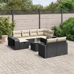 vidaXL Set de sofás de jardín 11 pzas y cojines ratán sintético negro